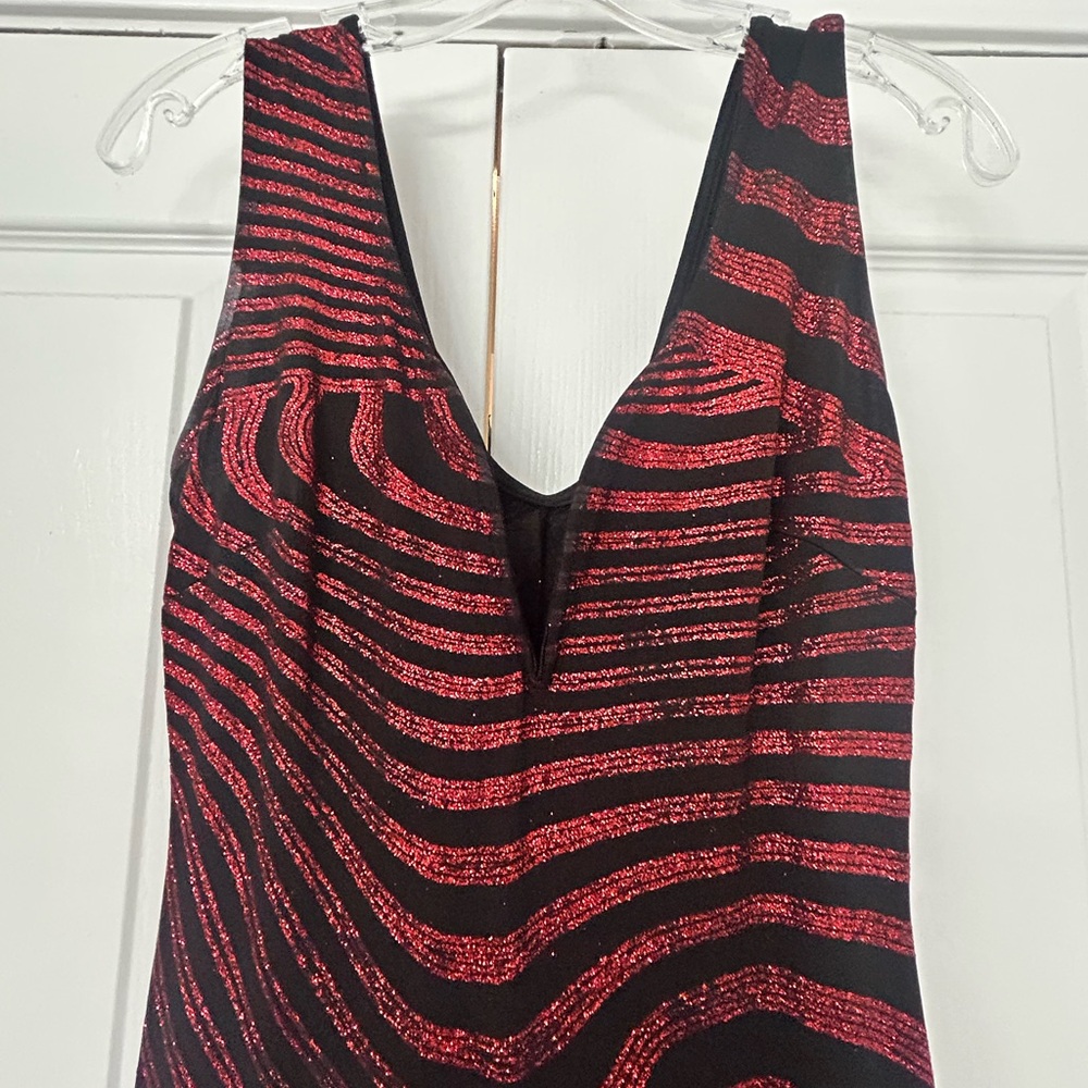 Red and Black Striped Sleeveless Dress